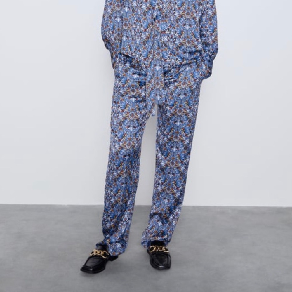 NWT Zara straight-leg floral print pants